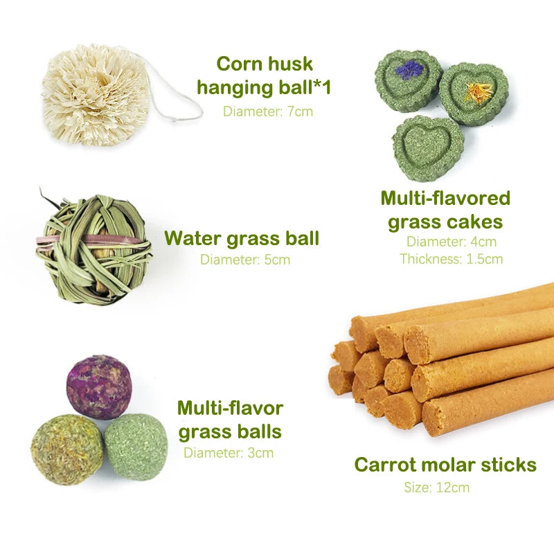 Small Pet Chew Toys Hay Treats For guinea pig Rabbit Hamster Gerbil Teeth Cleaning Toys Fun Teething Stick Toy Set Pet Supplies