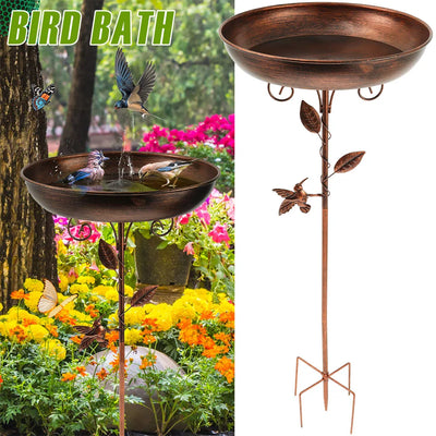 Iron Bird Bath 32 In Vintage Standing Bird Bath Bowl Height Adjustable Garden Birdbath Birds Feeding for Outdoor Lawn Decoration
