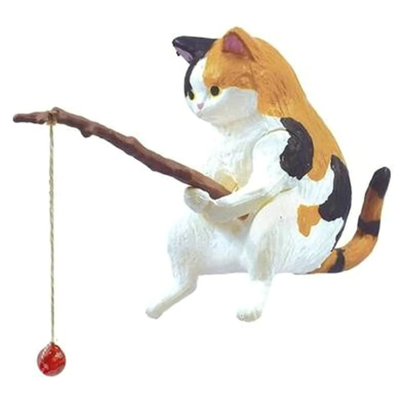Fishing Cat Ornaments Fish  Landscaping Cartoon Statue Mini Resin Figurine