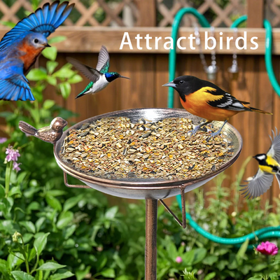 Metal Bird Bath for Outdoor, Vintage Birdbaths & Birdfeeder, Iron Bowl with Stake Birdbaths Garden Yard Lawn Decor