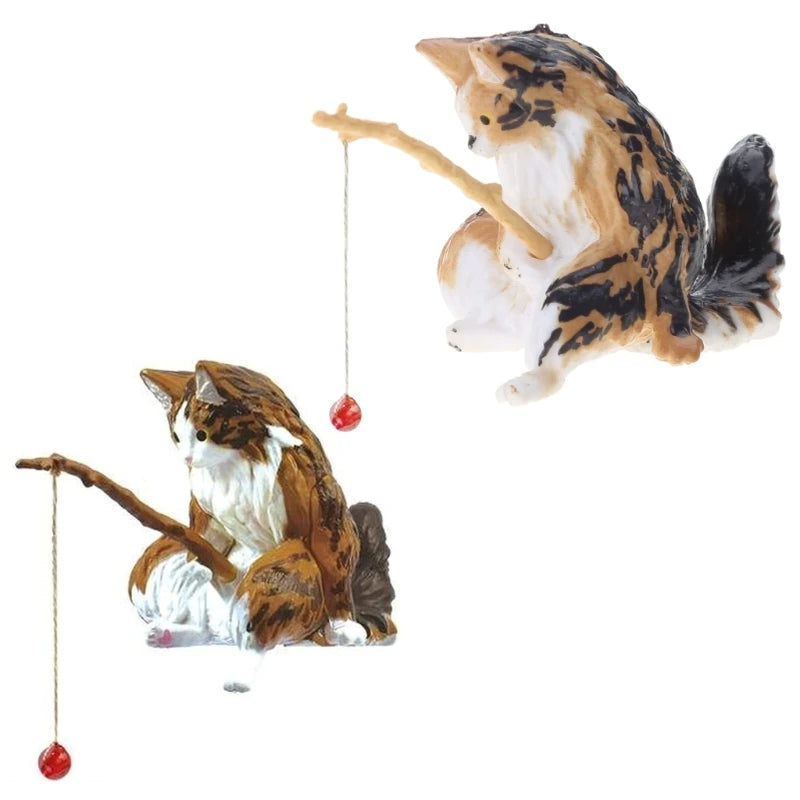 Fishing Cat Ornaments Fish  Landscaping Cartoon Statue Mini Resin Figurine