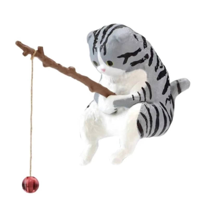 Fishing Cat Ornaments Fish  Landscaping Cartoon Statue Mini Resin Figurine