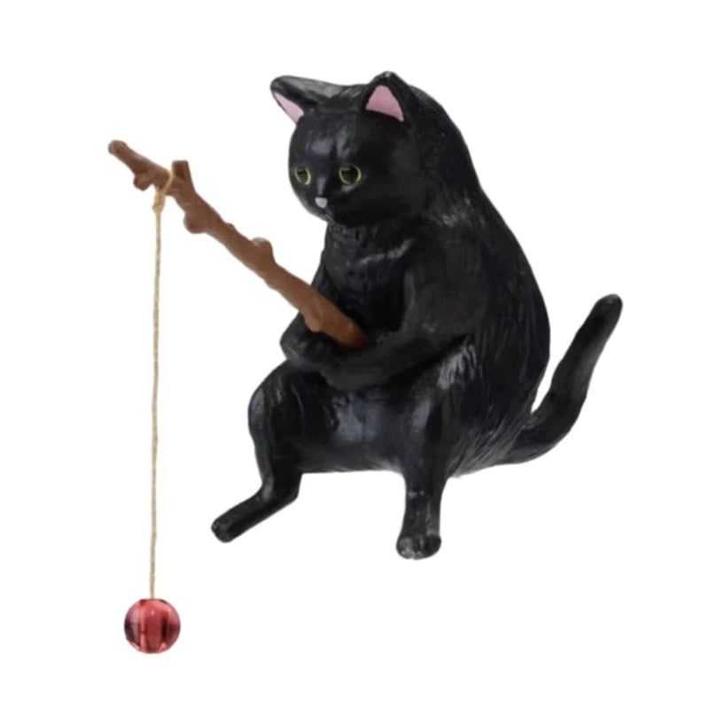 Fishing Cat Ornaments Fish  Landscaping Cartoon Statue Mini Resin Figurine