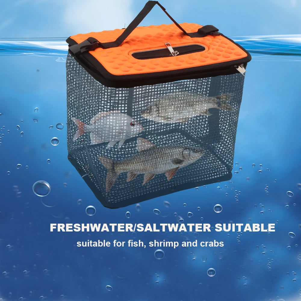 Floating Fish Basket Fish Basket for Caught Fish Foldable Fishing Holder Minnow Bucket Portable Collapsible Mesh Fishing Bait